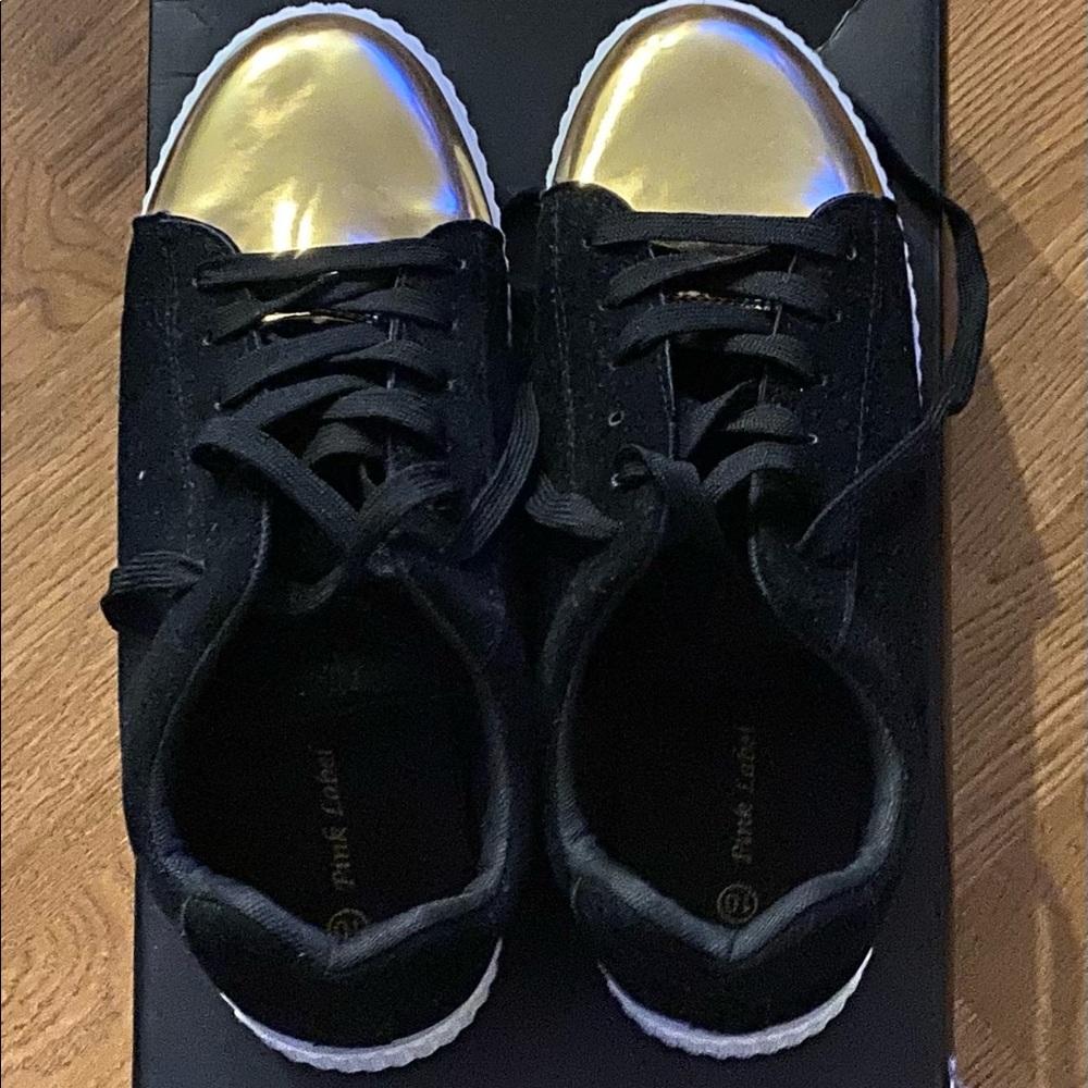 Velvet Black & Metallic Gold Tip Platform Sneakers Size 10